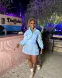 Long sleeved high waisted pleated short skirt set
