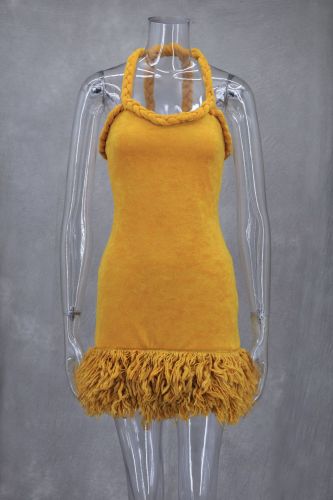 Hand woven Fried Dough Twists rope shoulder belt tassel dress