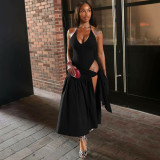 Backless jumpsuit tie skirt set