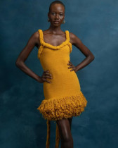 Hand woven Fried Dough Twists rope shoulder belt tassel dress