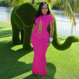 Hollow pleated jumpsuit half skirt set