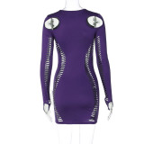 Sexy Hollow Round Neck Long Sleeved Bodycon Dress for women D3A14456A