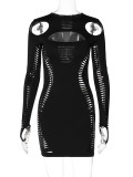 Sexy Hollow Round Neck Long Sleeved Bodycon Dress for women D3A14456A