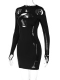 Sexy Hollow Round Neck Long Sleeved Bodycon Dress for women D3A14456A