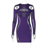 Sexy Hollow Round Neck Long Sleeved Bodycon Dress for women D3A14456A