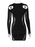Sexy Hollow Round Neck Long Sleeved Bodycon Dress for women D3A14456A