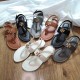 Flat toe sandals with T-shaped buckle strap, versatile Roman shoes, flip flops, sandals