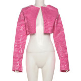 Open navel short round neck solid color top jacket