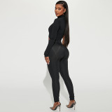 High stretch single shoulder long sleeved jumpsuit