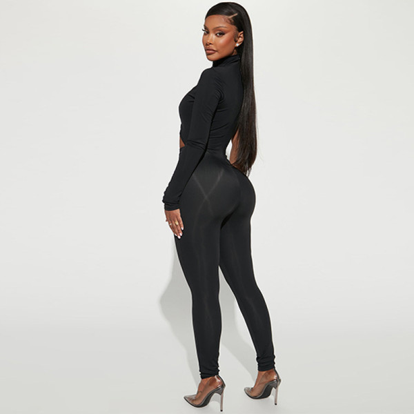 High stretch single shoulder long sleeved jumpsuit