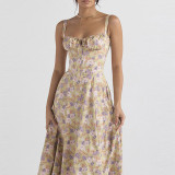 Printed Strap Waist Sleeveless Strap Dress