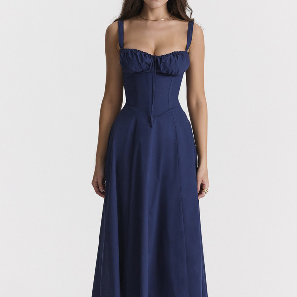 Printed Strap Waist Sleeveless Strap Dress