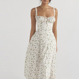 Printed Strap Waist Sleeveless Strap Dress