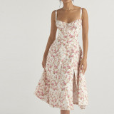 Printed Strap Waist Sleeveless Strap Dress