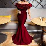 Elastic Knitted One Shoulder Small Tail Dress