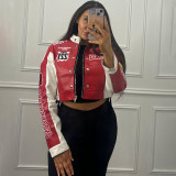 Open navel printed long sleeved baseball jacket