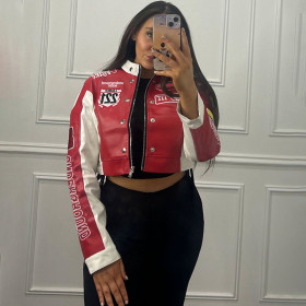 Open navel printed long sleeved baseball jacket