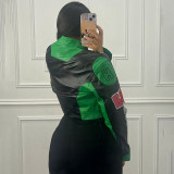 Open navel printed long sleeved baseball jacket