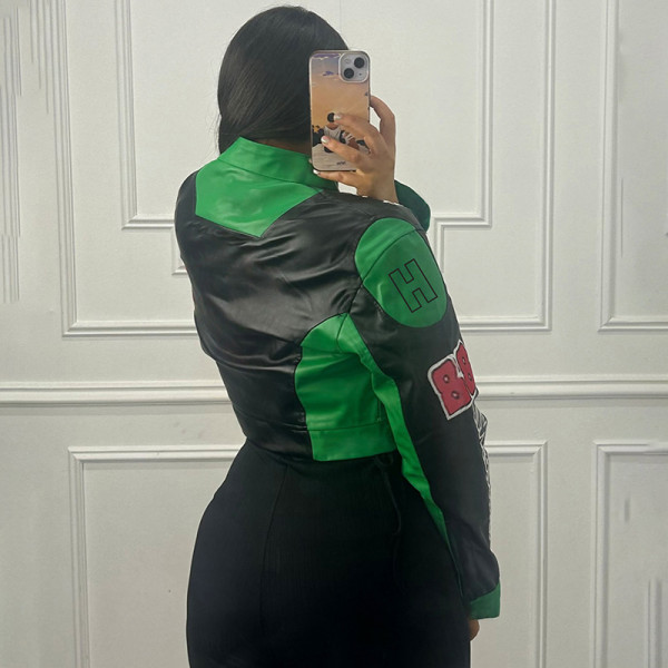 Open navel printed long sleeved baseball jacket