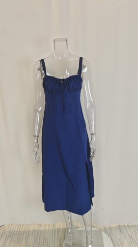 Printed Strap Waist Sleeveless Strap Dress