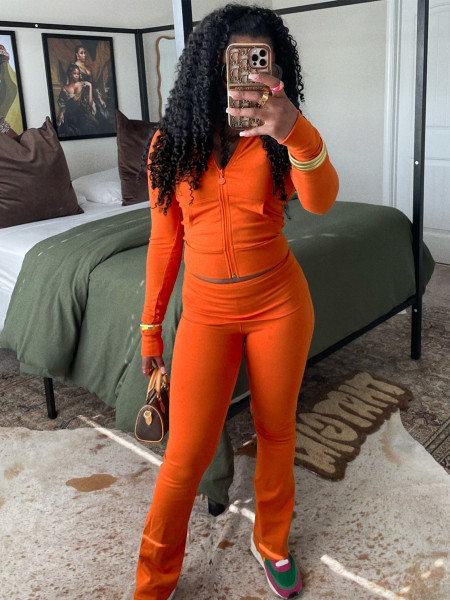 Tight zipper low waist folding micro horn and velvet set