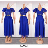 Large V-neck bag hip skirt with bubble beads and high waist dress with belt included