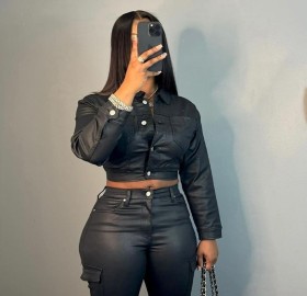 Leather cardigan jacket for suit