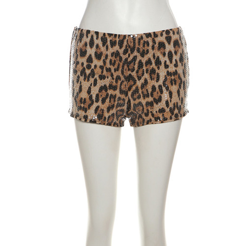 Low waisted sequined contrasting leopard print shorts