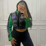 Open navel printed long sleeved baseball jacket