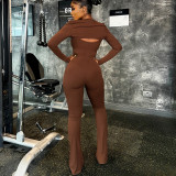 Strap jumpsuit long sleeved top two-piece set