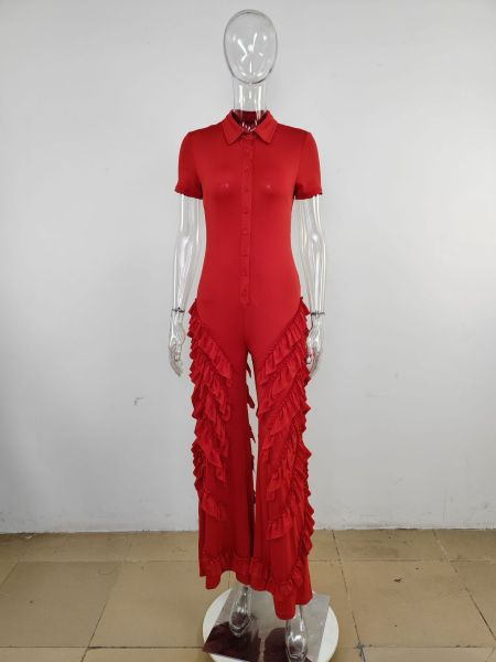 Shirt short sleeved tight fitting high stretch lace jumpsuit