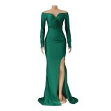 Silk long dress, long sleeved floor length skirt
