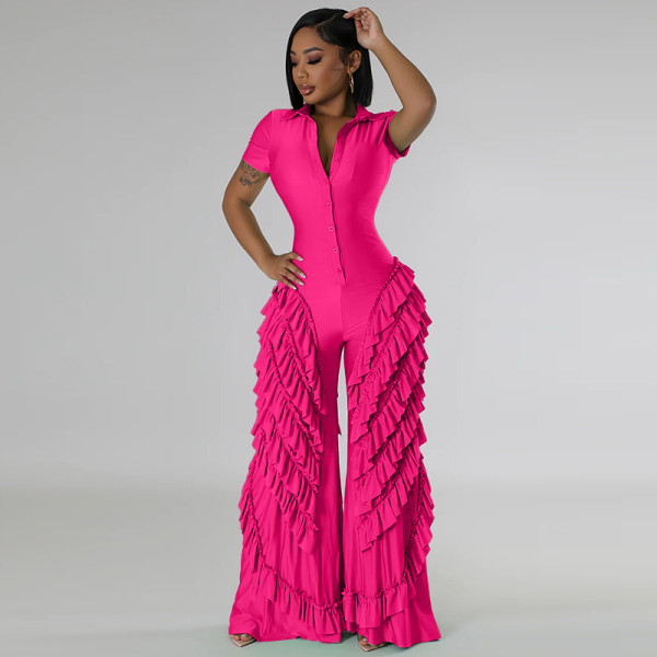 Shirt short sleeved tight fitting high stretch lace jumpsuit