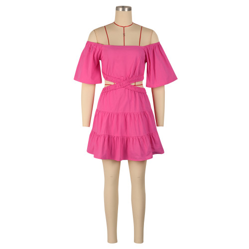 Women's dress, one collar, pile skirt, short sleeved cake skirt