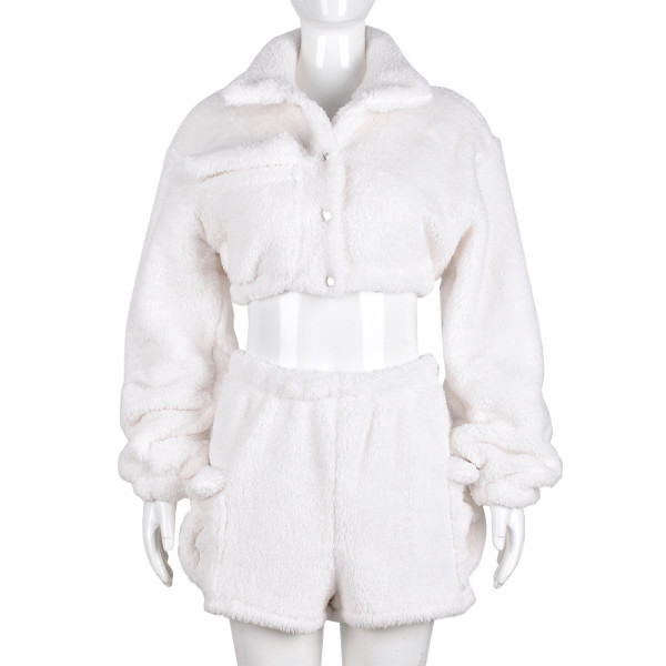 Fluffy long sleeved top and shorts set