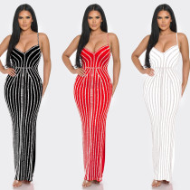 Women's Solid Color Chest Wrapping Hot Diamond Strap Long Dress Women's Solid Color Chest Wrapping Hot Diamond Strap Long Dress