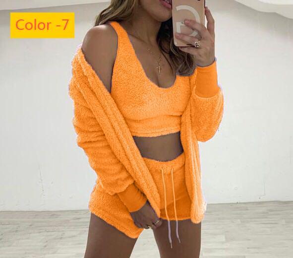 Long sleeved plush jacket vest shorts sports suit