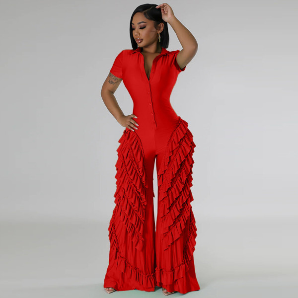 Shirt short sleeved tight fitting high stretch lace jumpsuit