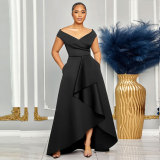 Solid color one shoulder sleeveless large skirt dress