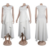 Solid color one shoulder sleeveless large skirt dress