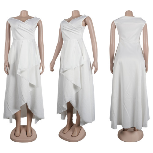 Solid color one shoulder sleeveless large skirt dress