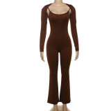 Strap jumpsuit long sleeved top two-piece set