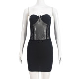 Chest hugging short skirt splicing two-piece set