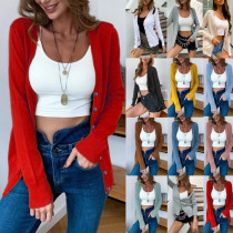 Round neck long sleeved knitted sweater cardigan sweater