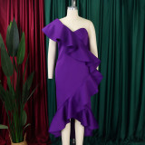 Slanted collar ruffle party fishtail skirt