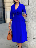 Double breasted suit collar solid color dress