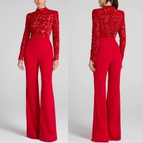 Long sleeved waistband jumpsuit flared pants Long sleeved waistband jumpsuit flared pants