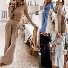 Round neck long sleeved two-piece jumpsuit