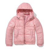 Hooded cotton jacket, long sleeved glossy cotton jacket