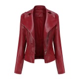 Ladies' beaded leather jacket, lapel motorcycle suit
